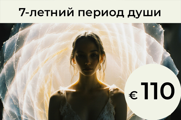 7-летний период души: Анализ вашего 7-летнего цикла — основанный на антропософии и астрологии — помогает понять, в какой фазе жизни вы сейчас находитесь и что переживает ваша душа в этот период. С интеграцией нумерологии мы ещё глубже раскрываем индивидуальность вашего процесса. Мы определяем основные темы этого этапа, и вы получаете практические рекомендации и упражнения, которые помогут вам пройти его с большей ясностью. / 110 €